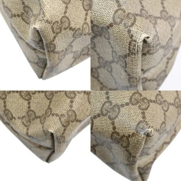 GUCCI Logo Sherry GG Pattern 2set Hand Bag PVC Leather Brown Italy 86TA227 - Picture 3 of 12